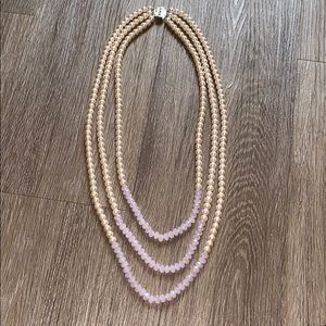 Long 3-Tier Light Pink Pearl Necklace